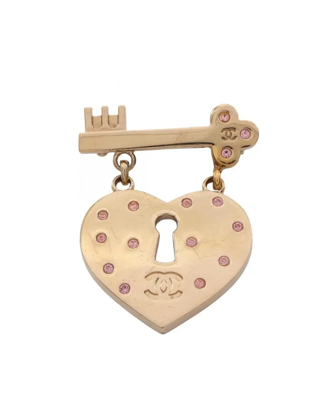 Chanel Cc Logo Heart Lock Brooch Metal #327449C73B